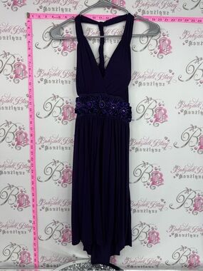 Gilli dress flowers Deep Purple Halter Midi Dress with Beaded Floral Waist